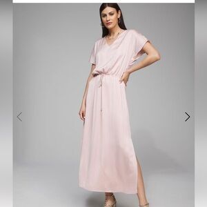 WHBM Quiet Luxury Pastel Pink V-neck Maxi Dress, size L